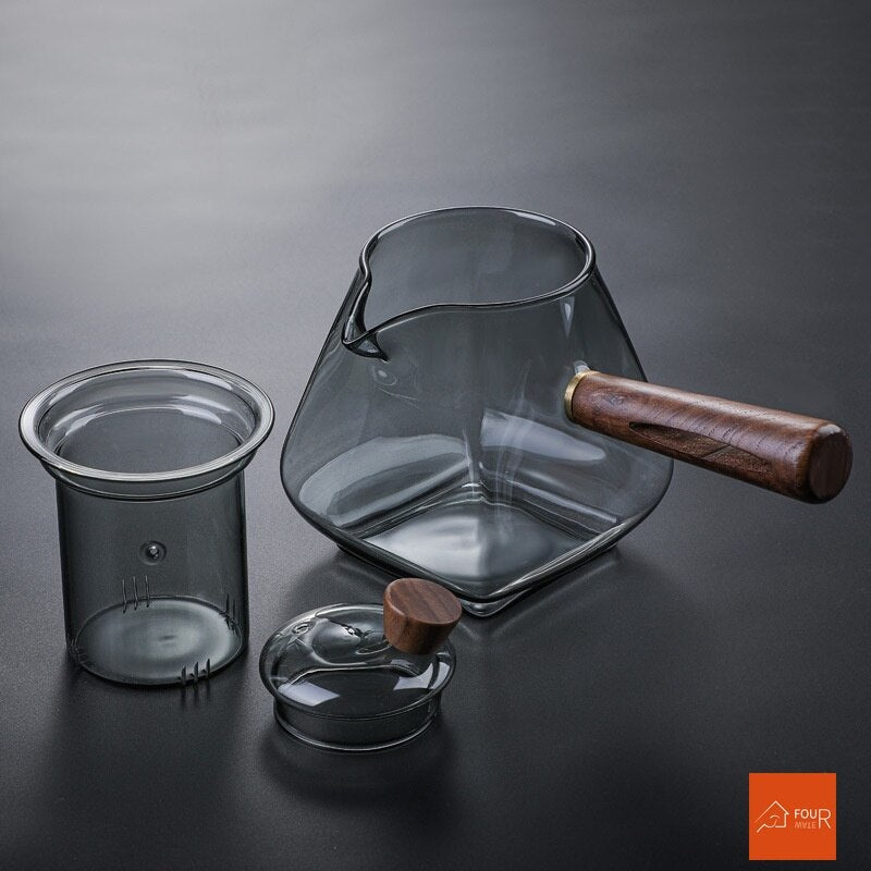 Skanto | Japansk Glass Teapot med Trehåndtak, Koke Teapot, Elektrisk Keramisk Komfyr, Te Maker, Høy- Kvalitets Te Set, Varmebestandig Teapot, 700 ml