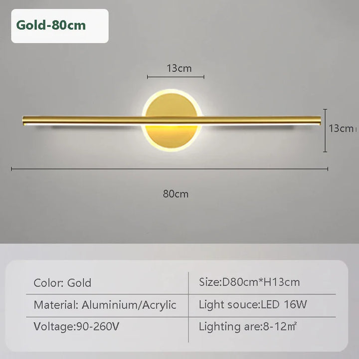 Skanto | LED Vegglampe LineaLux | Svart & Gull | 40/60/80 cm | Varm, Kald & Tre-Farge Lys | Moderne Speil & Veggbelysning