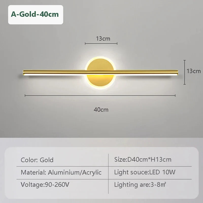 Skanto | LED Vegglampe LineaLux | Svart & Gull | 40/60/80 cm | Varm, Kald & Tre-Farge Lys | Moderne Speil & Veggbelysning
