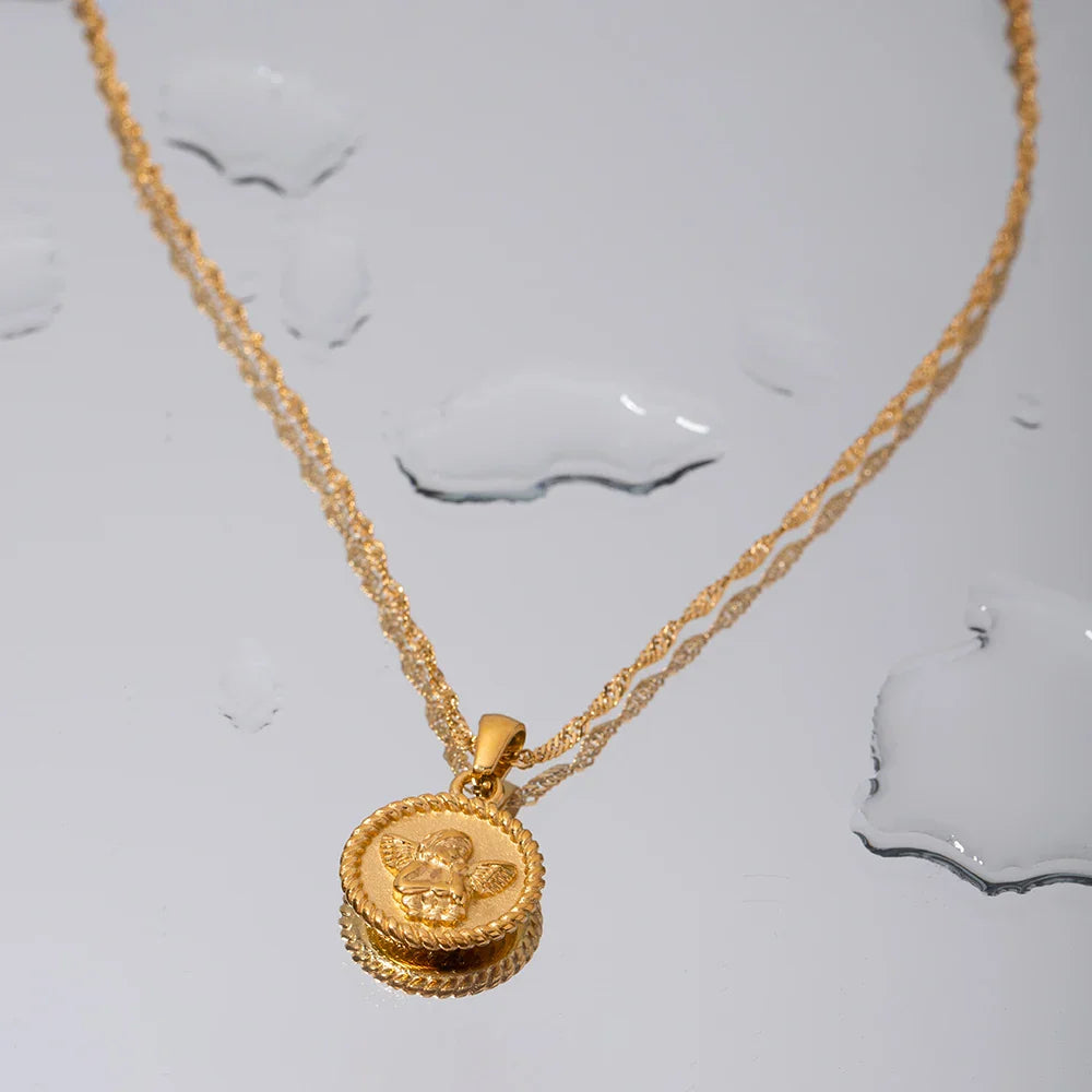 Skanto | 18k Delikat Teksturerte Engel Pendant Halskjede