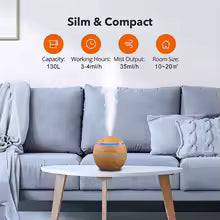 Skanto | AeroMist Luftfukter 130 ml | Hviskende stille <35 dB | USB-drift & LED-lys | Med aromaolje-funksjon