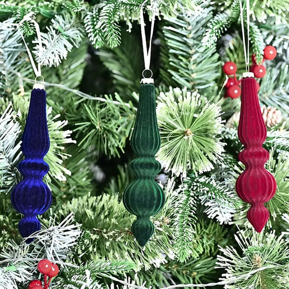 Shatterproof Velvet Christmas Baubles - Reusable Cone Hanging Decorations for Christmas Tree Decor 6PCS