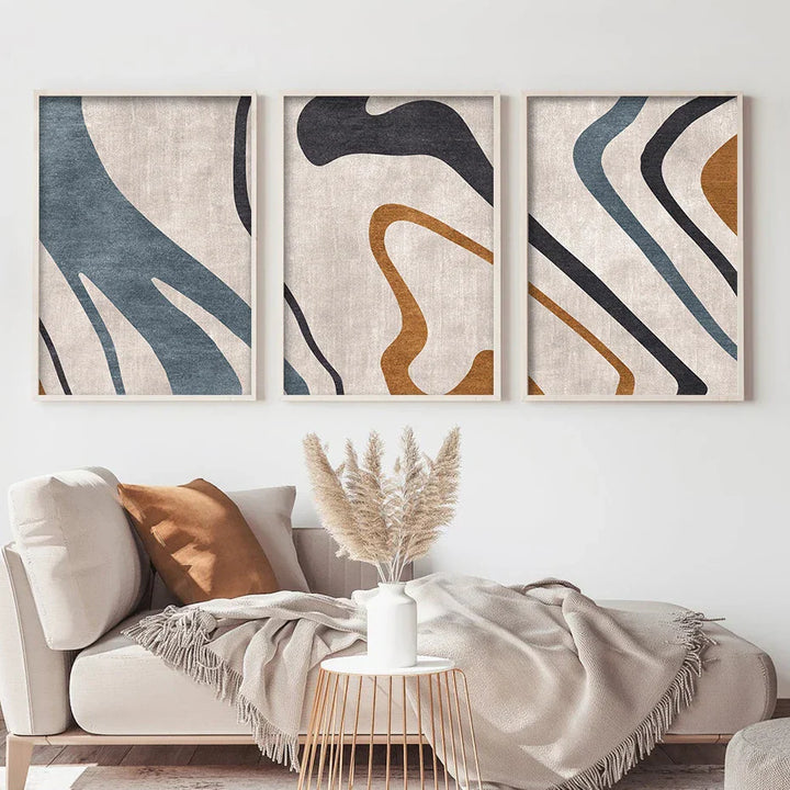 Strømmende Linjer Blå Beige Abstrakt Veggkunst Fine Art Lerretsutskrifter Bilder For Moderne Stue Spisestue Soverom Kunst Dekor | Skanto
