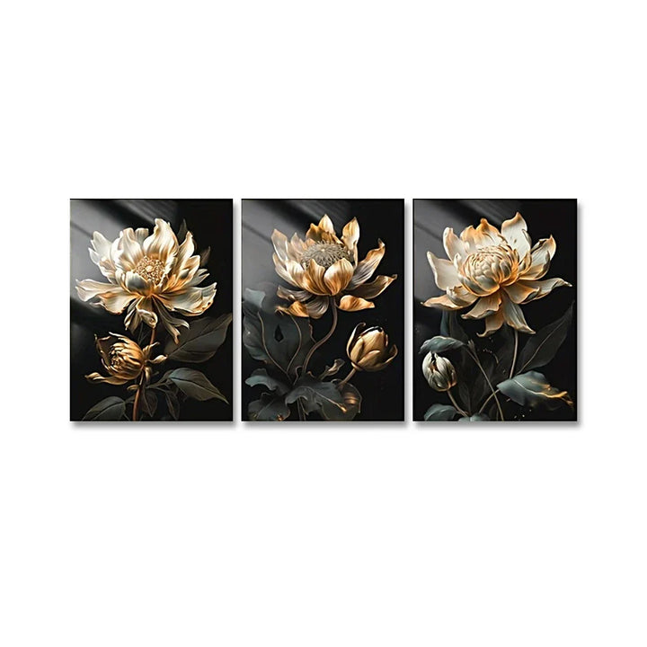Svart Gylden Floral Veggkunst Fin Kunst Lerret Utskrifter Moderne Botaniske Bilder For Stue Soverom Lett Luksus Boliginnredning | Skanto