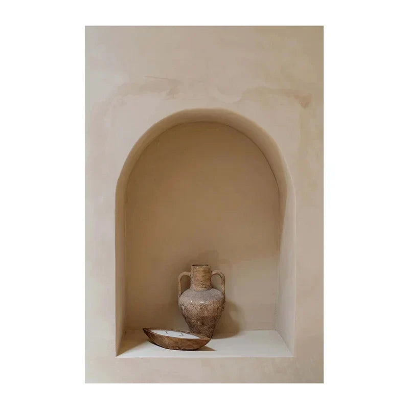Nøytrale Farger Terracotta Stillebend Vase Veggkunst Finkunst Lerretstrykk Plakat Arkitektoniske Bilder For Moderne Stue Soverom Hjem Deko | Skanto