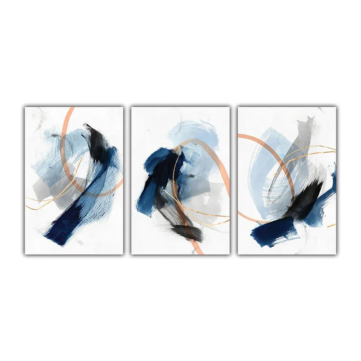 Moderne Abstrakt Bred Stroke Veggkunst Fine Art Lerret Trykk Blå Beige Med Hint Av Oransje Gull Nordiske Bilder For Stueinnredning | Skanto