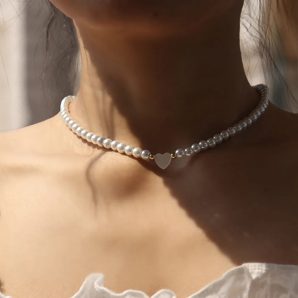 Skanto | Klassis Pearl Heart Choker Necklace