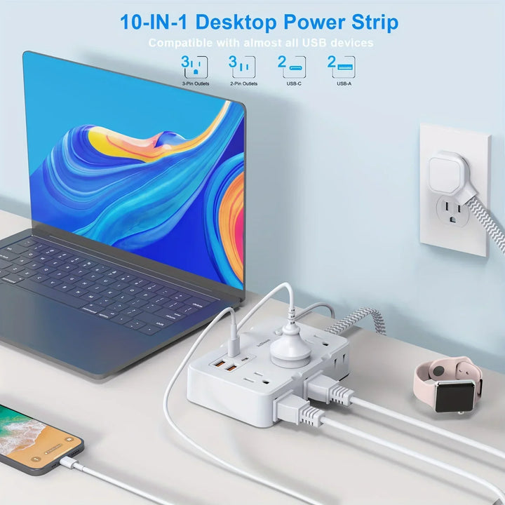 Smart home strømledning med USB hurtigopplading | US-plugg AC-utgang med vevd forlengelseskabel og nettverksfilter | Skanto