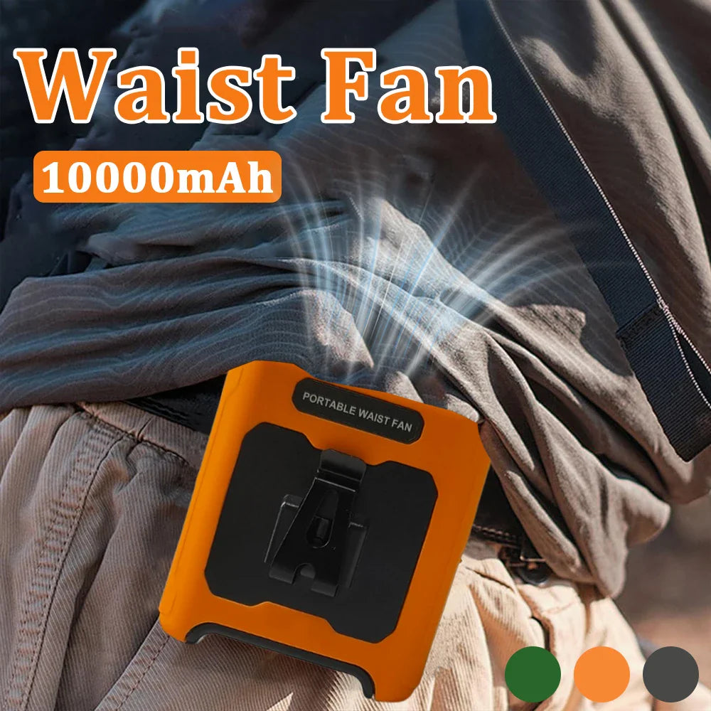 10000mAh Livstikkontaktvifte med Power Bank – Bærbar Håndfri Oppladbar Vifte | 5-Hastigheters Kjøling, Batteri Visning, USB Lading, Utendørs Bærbar Vifte | Skanto