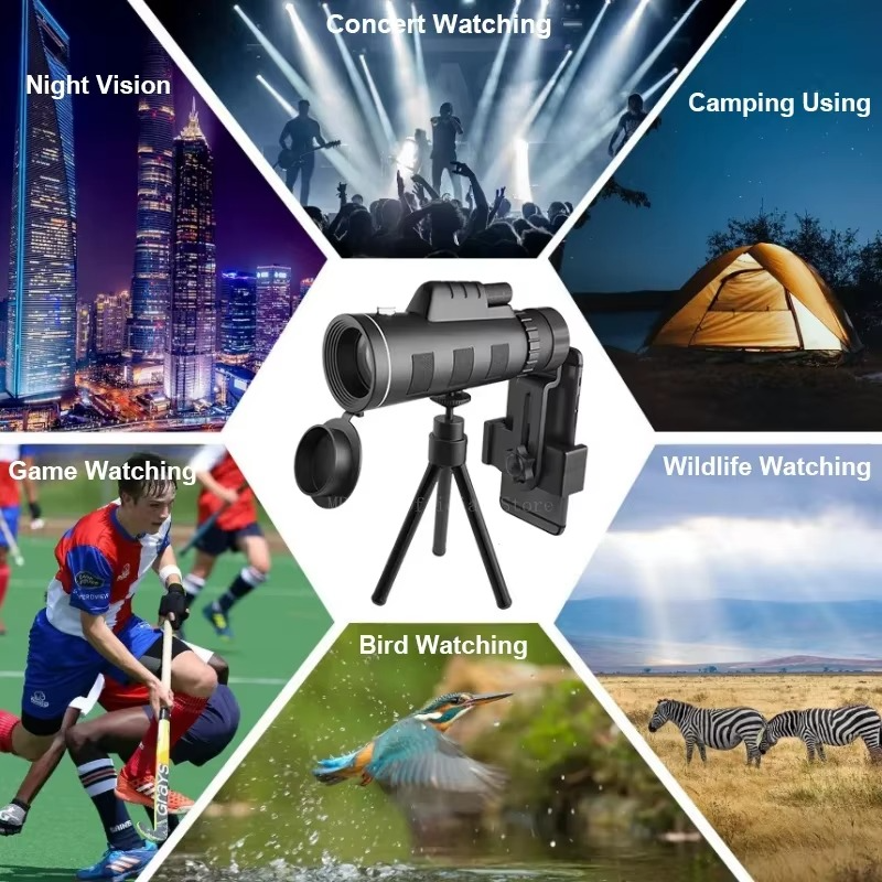 Skanto | 40x60 HD Monocular Telescope med smarttelefonholder og stativ for utendørs og camping