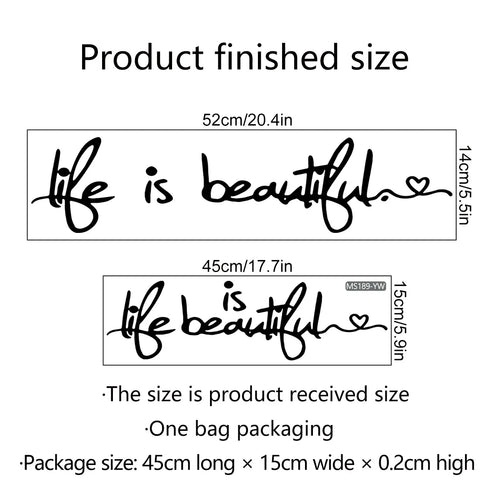 Beautiful Life Inspirational Wall Sticker Avtagbar Peel and Stick Daglig Mantra Veggdekal Kreativ DIY Hjemmedekor For Stue Soverom Spisestue | Skanto