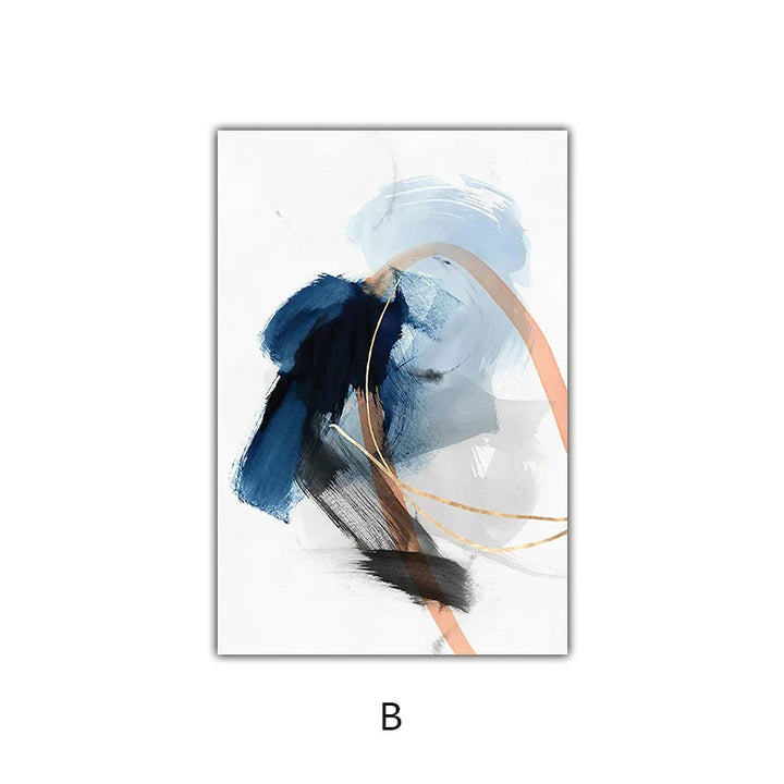 Moderne Abstrakt Bred Stroke Veggkunst Fine Art Lerret Trykk Blå Beige Med Hint Av Oransje Gull Nordiske Bilder For Stueinnredning | Skanto