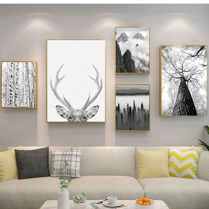 Northern Wilderness Eagle Deer Landscape Wall Art Fine Art Canvas Prints Pictures For Living Room Dining Room Nordic Home Decor | Skanto