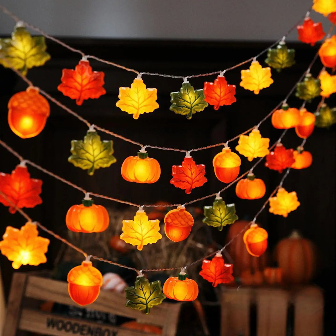 Skanto | GlowHarvest Halloween Lyskuler | LED Gresskar & Lønneblader | 1,5m / 3m | Varme Hvit