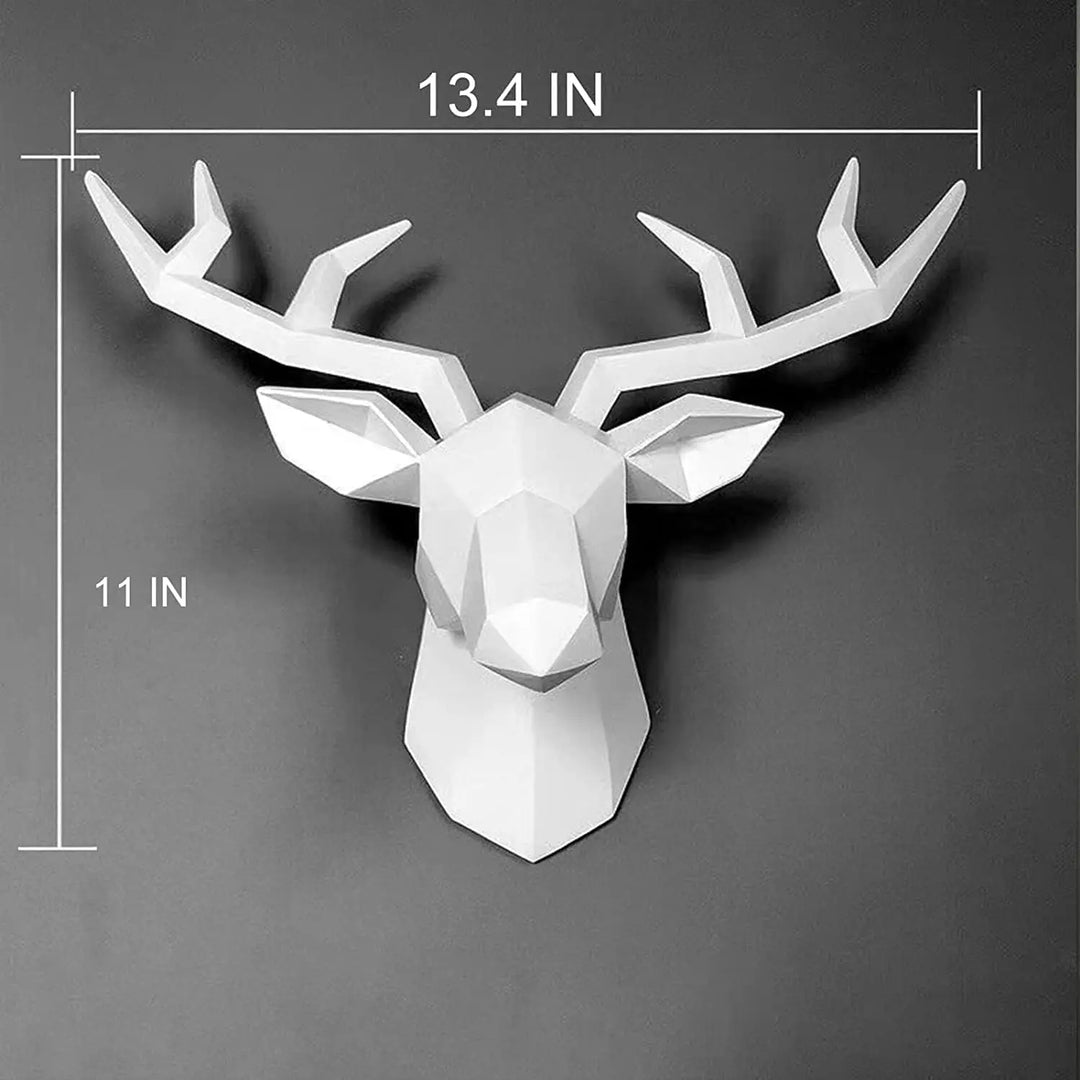 Skanto | 3D-Hjortehode Skulptur, geometrisk harpiks, dyrehjortehode veggdekorasjon, moderne hjemmedekor, luksuriøs dekorativ veggdekor