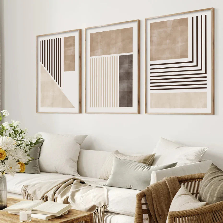 Brun Beige Fargeblokk Geometrisk Veggkunst Fine Art Lerretsutskrifter Abstrakt Minimalistiske Bilder For Moderne Stue Soveroms Kunstdekor | Skanto