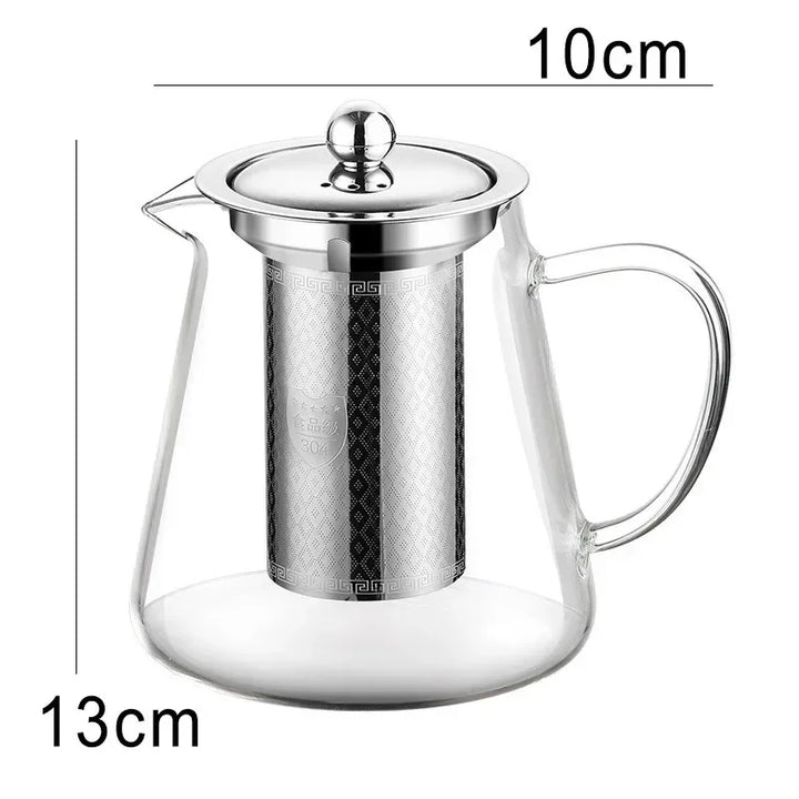 Skanto | 450ml-950ml Varmeresistent Glass Teapot – Rustfritt Stål Tefilter, Blomsterkjele for Kung Fu Te, Puer og Oolong Te