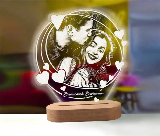 Skanto | Personlig 3D-foto-lampe: Individuell foto og tekst nattlys - Ideell for Valentinsdag, bryllup, jubileum, bursdagsgaver