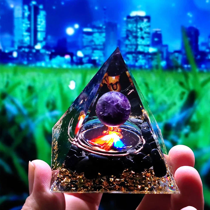 Skanto | Orgonitt-pyramide helbredelse krystaller energigenerator med ametyst pendel - Reiki chakra meditasjonsverktøy og romdekor