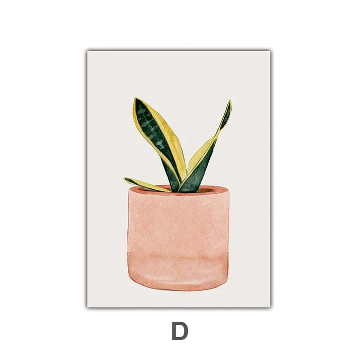Minimalist akvarell kaktus potteplante grønne blader veggkunst fine kunst lerret utskrifter bilder for spisestue stue kunstdekor | Skanto