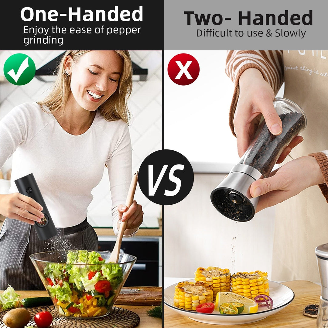 Skanto | Elektrisk automatisk pepper- og saltkvern med LED-lys og justerbar maling - Perfekt for kjøkkenet eller restauranten
