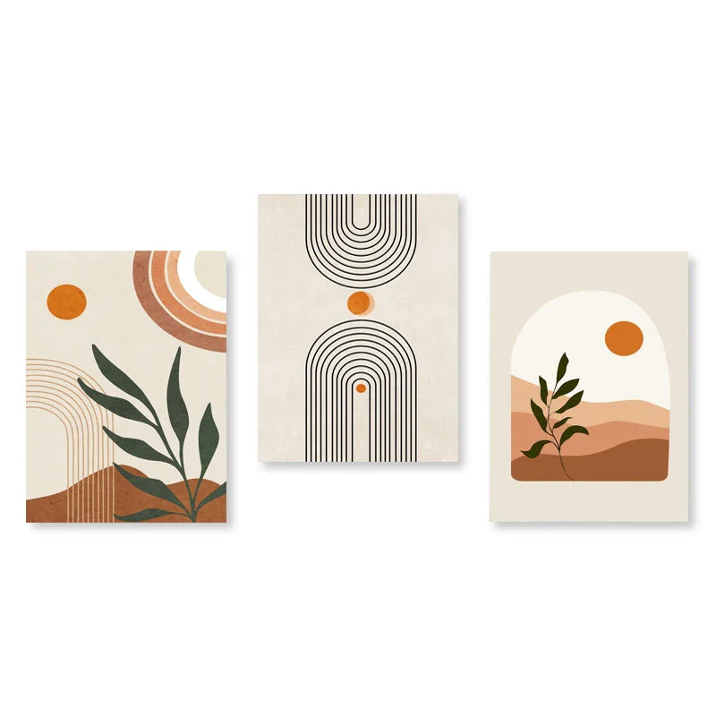 Sett med 3 stk Moderne Abstrakt Bohemsk Minimalistisk Geometrisk Veggkunst Fine Art Lerret Utskrifter Plakater Bilder For Stue Dekor | Skanto