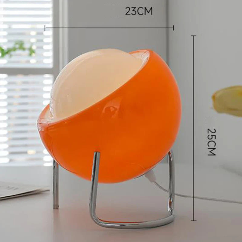 Skanto | Aurivio Bordlampe | Glass & Rustfritt Stål | Retro-Nordisk Design | LED Nattlys Beige/Oransje | Ø21×H25 cm