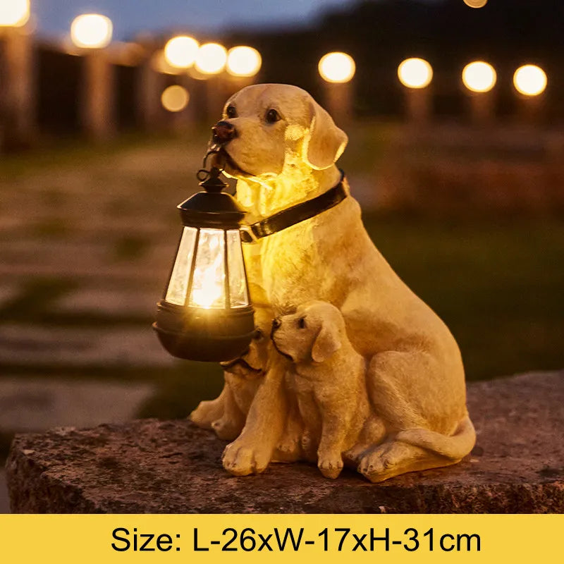 Solenergidrevet utendørs harpiks hundestatue lampe | Skanto