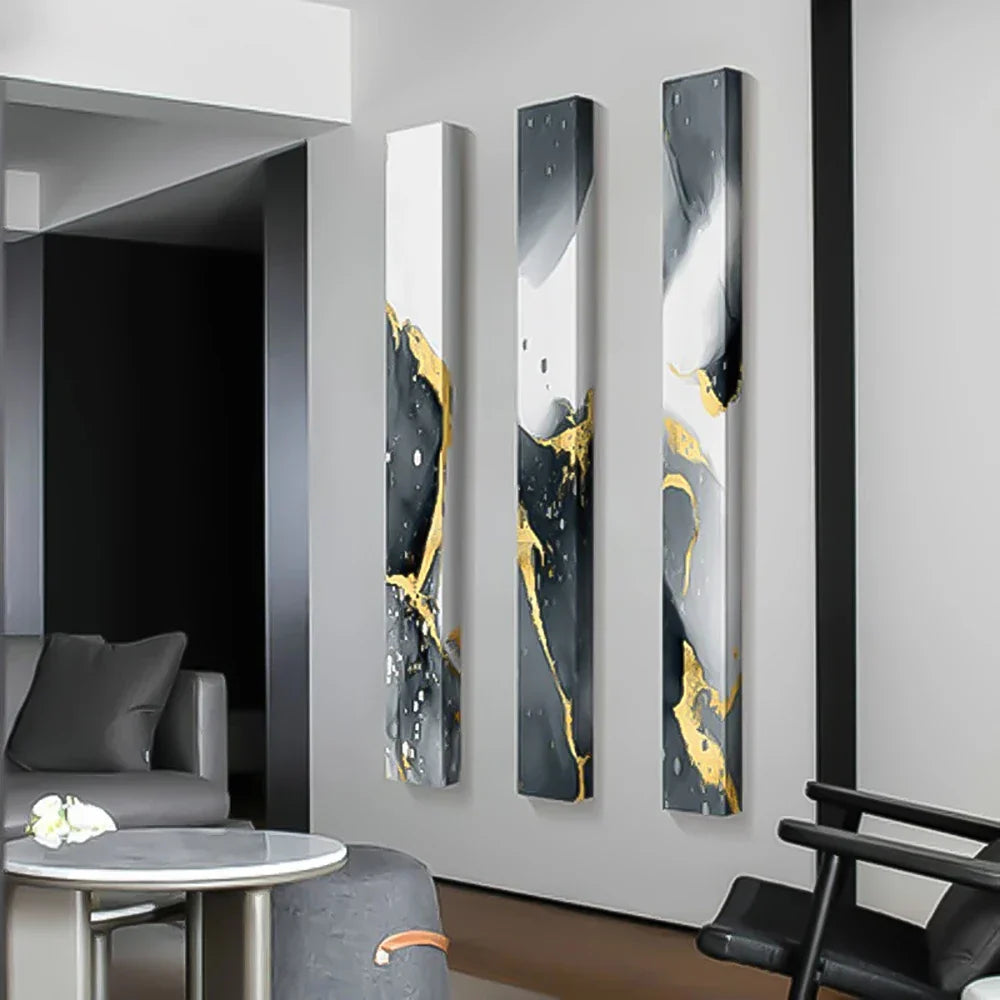 Abstrakt Grå Flytende Marmor Veggkunst Fine Art Lerretstrykk Høy Vertikal Slank Format Bilder For Moderne Loft Leilighet Stue Kontorinnredning | Skanto