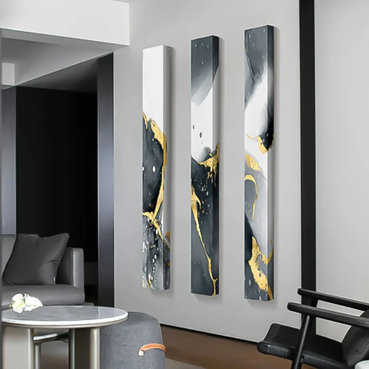 Abstrakt Grå Flytende Marmor Veggkunst Fine Art Lerretstrykk Høy Vertikal Slank Format Bilder For Moderne Loft Leilighet Stue Kontorinnredning | Skanto