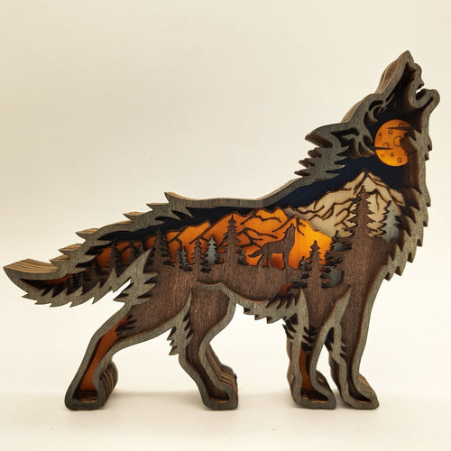 Skanto | Nightglow Tremmeslipt Treverk Wolf Dekor