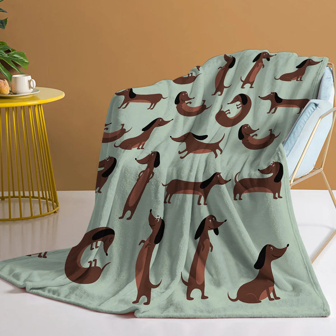 Skanto | Fleece Teppe DoxiDream | Myk Flanell | Dachsund Motif | Sofa & Seng