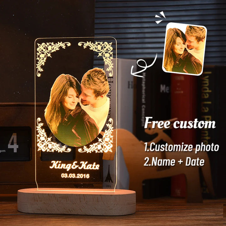 Skanto | Personlig 3D-foto-lampe: Individuell foto og tekst nattlys - Ideell for Valentinsdag, bryllup, jubileum, bursdagsgaver