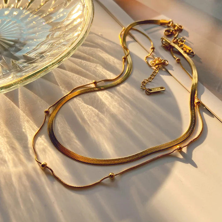 Skanto | 14k Herringbone & Satellite Chain Necklace Stack