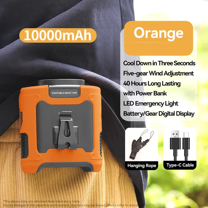 20000mAh Bærbar Midjevifte – Hengende Nakke vifte med Power Bank, Sterk Vind, LED-belysning for Sport, Bud, Utendørs Arbeid | Skanto