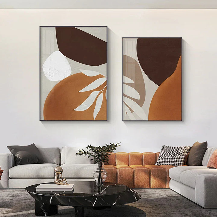 Moderne abstrakte jordnære toner geometrisk veggkunst fine kunst lerretstrykk bilder for stue spisestue moderne hjemmeinnredning | Skanto
