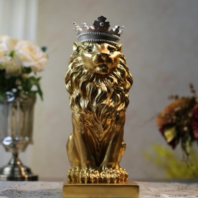 Skanto Tierfigurer Harz Krone Løve Statue håndlaget Kunstverk Gave Hjem Kontor Dekor Ornament Stue Skrivebord Hjem Dekor