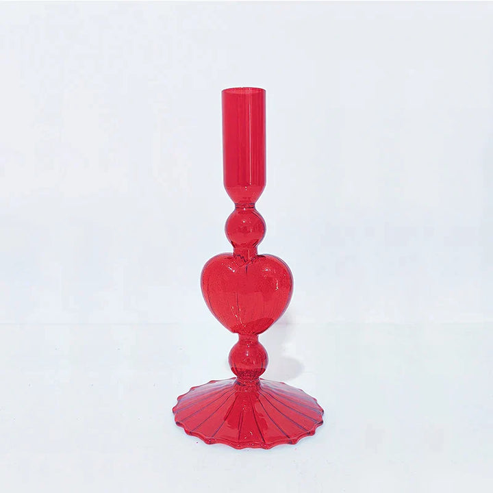 Skanto | Retro Taper Lysestake Rød Hjerteformet Glass Lysestake Bryllup Borddekorasjon Hjem Fest Glass Vase Dekor