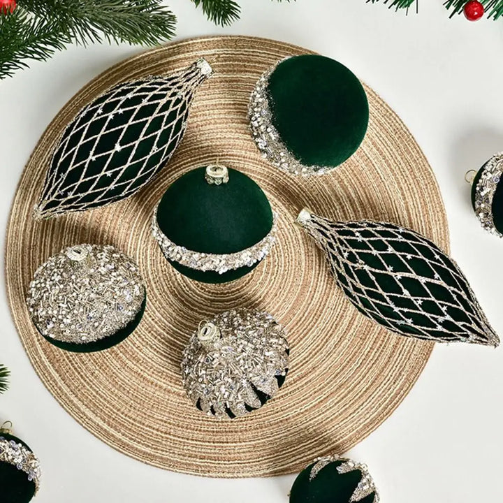 Uknuselige Glitter Fløyel Julepynt - Gjenbrukbare Flokket Hengekuler for Høytidsdekor, Solid Farge Sett 10PCS