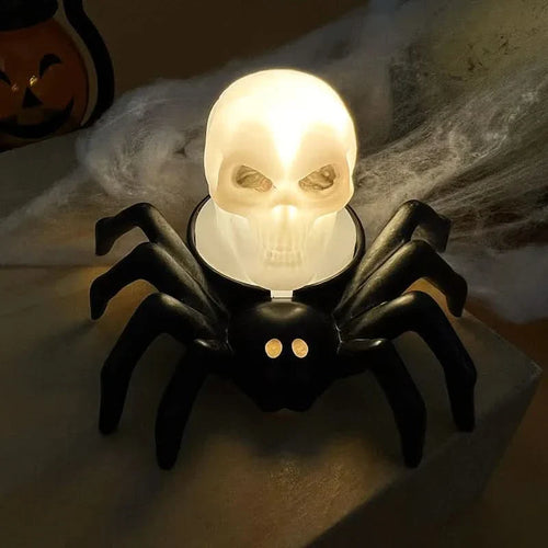 Skanto | Halloween LED Skalle & Edderkopp Lampe – Spooky Hjemmedekor