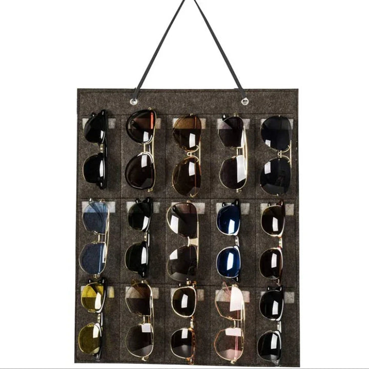 Skanto | GlasSpace Organizer | Veggmontert Brilleholder | Sammenleggbar Solbrilleoppbevaringspose | Plassbesparende & Støvtett | 42 × 38 cm