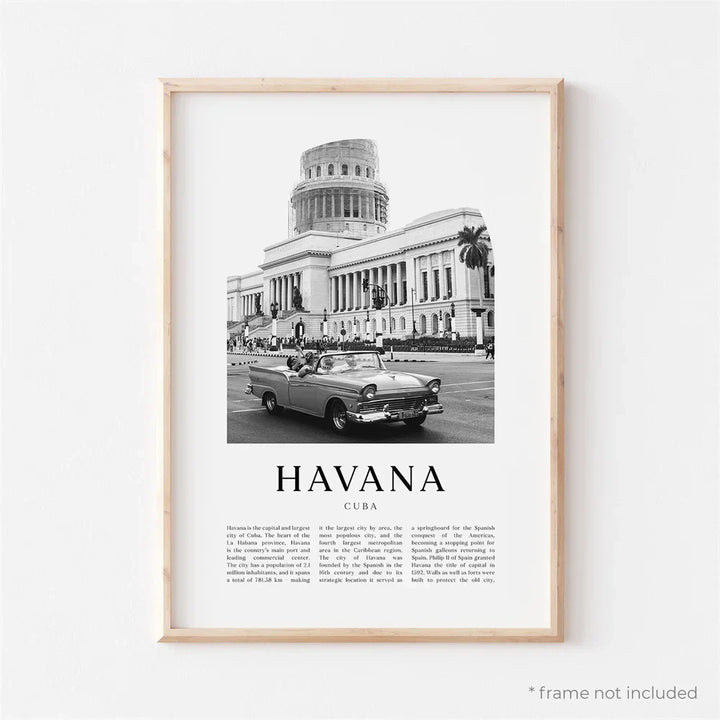Cuba Havana Black & White Reiseplakat Veggkunst Fine Art Lærred Trykk Bilder For Stue Spisestue | Skanto