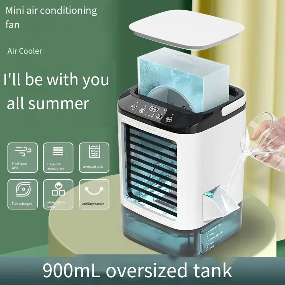 USB Bærbar Mini Air Conditioner Vifte – 3-Hastighets Skrivebords Kjølevifte med LED Nattlys, Luftkjøler for Hjemmet, Kontoret og Camping | Skanto