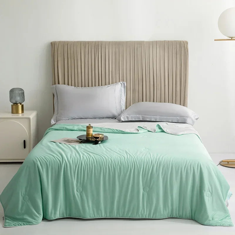 Air Condition Sommer Komforter — Ren Farge Is Silke Kjøleteppe, Lett & Glatt Twin/King Størrelse Quilt | Skanto