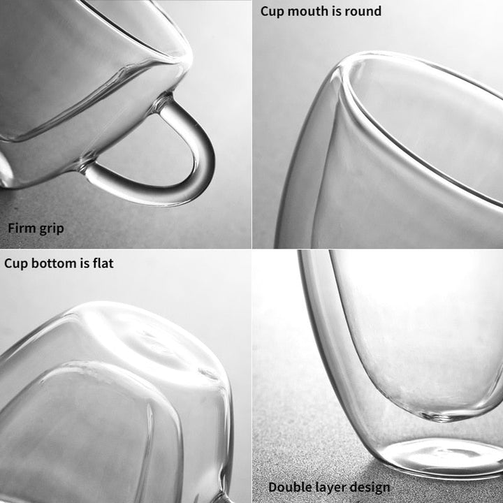 Skanto | Hjerte Kjærlighet Form Glass Krus Dobbeltveggede Kaffe Kopper Isolerte Te Melk Sitron Juice Vann Kop Varmeresistent Drikkeutstyr Elske Gave