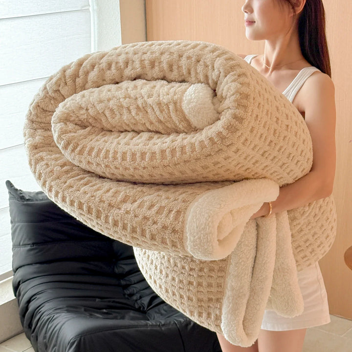 Skanto | Vinter Drøm Teppet – Dobbel Lag Fleece Teppet med Lamull Utseende | Ultra Varmt, Mykt & Hudvennlig | For Sofa, Seng & Kalde Vinterdager