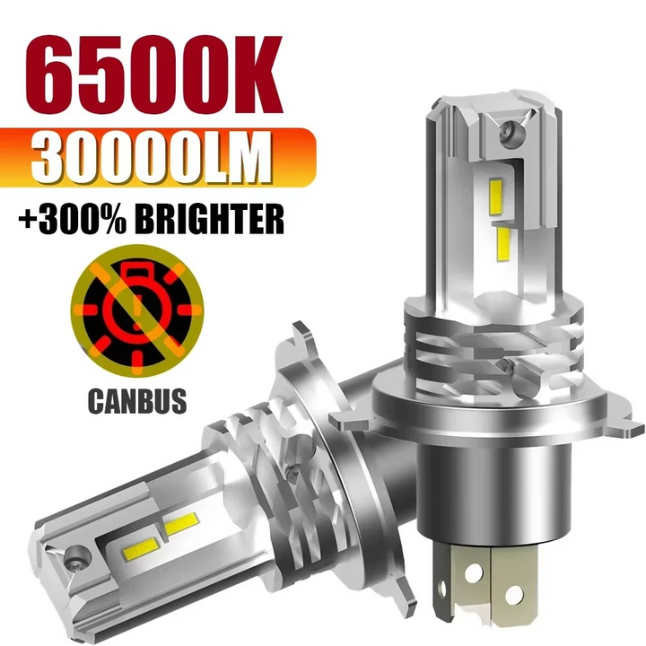 Skanto | 2stk 30000LM LED Hovedlys Pærer H4 H7 9003 CSP Vifteløs Høy Lav Stråle 12V 24V