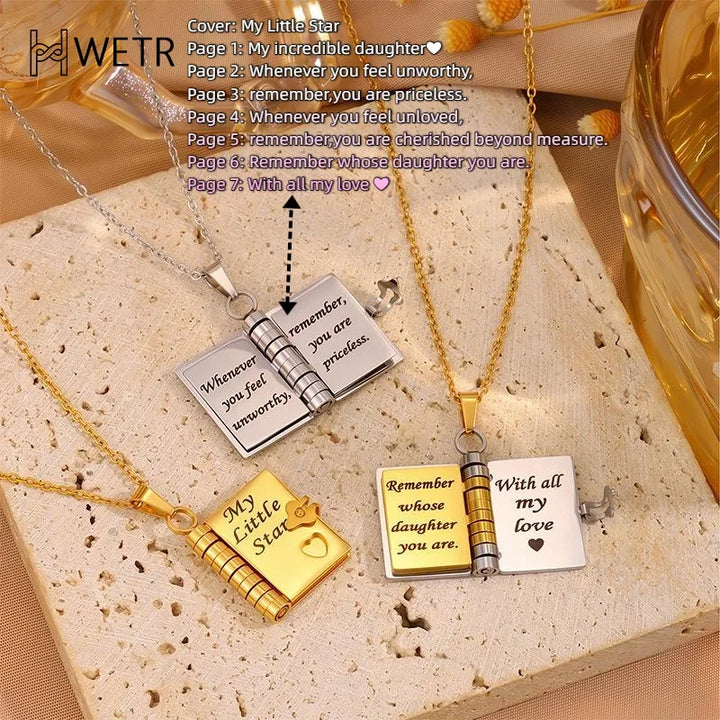 Erinnerungsbuch-Anhänger-Halskette – Symbolischer Schmuck mit liebevoller Botschaft