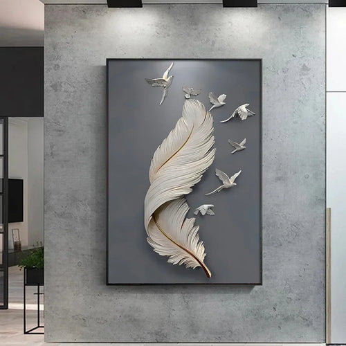 Seven Birds Feather Wall Art Fine Art Canvas Prints 3d Visualisering Minimalistisk Abstrakt Bilder For Stue Entré, Foyer Kunst Dekor | Skanto