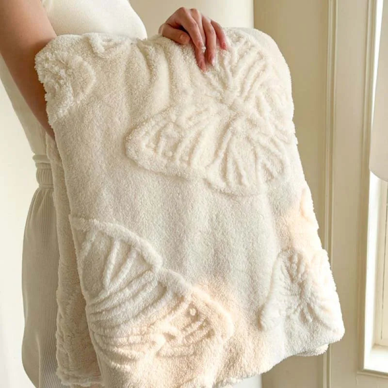 Skanto | Fleurière Fleece Teppes | 3D Sommerfugl Design | Myk & Varmer | For Seng, Sofa & Camping